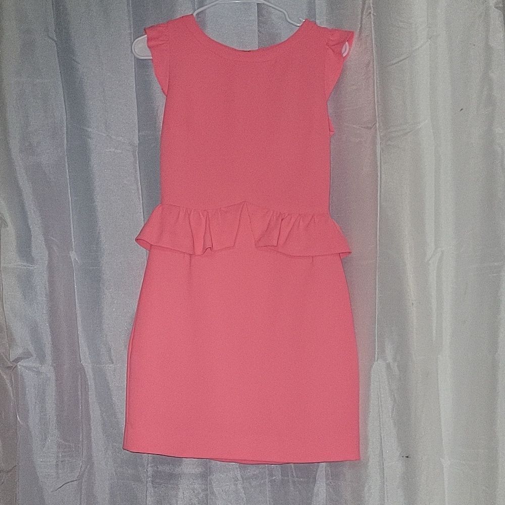 SANDRO crew neck ruffle Sheath pink designer dress Final Discount